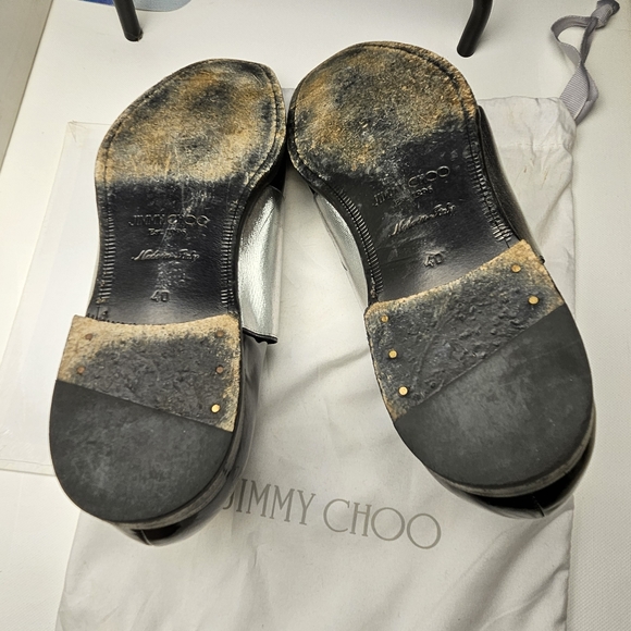 JIMMY CHOO sz 40 Men's Black Silver Stripe Classic Leather Shiny Dress Shoes - Picture 6 of 12